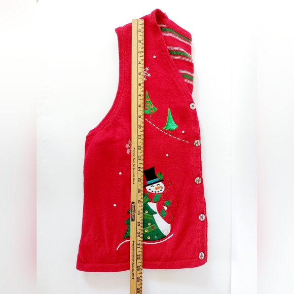 Ice Skating Snowman Christmas Candy Stripe Back Sweater Vest XL Westbound - Picture 5 of 5